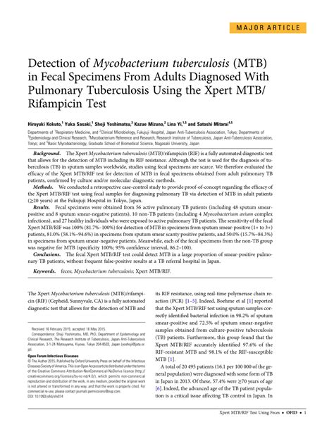 Detection of Mycobacterium tuberculosis (MTB) in Fecal .